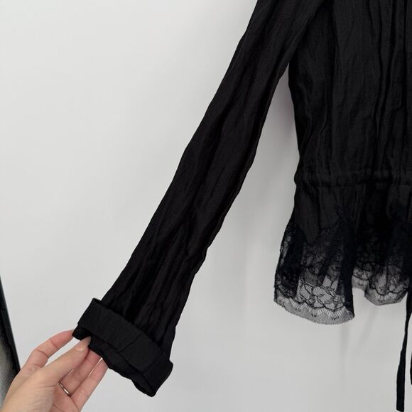 Jason Wu Collection Black Silk Self Tie Blouse Top Designer Size 8 - Picture 2 of 9